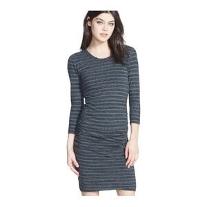 James Perse Ruched Striped Cotton Dress